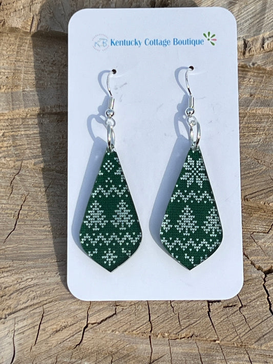 Green Christmas Acrylic Earrings Round Diamond Point