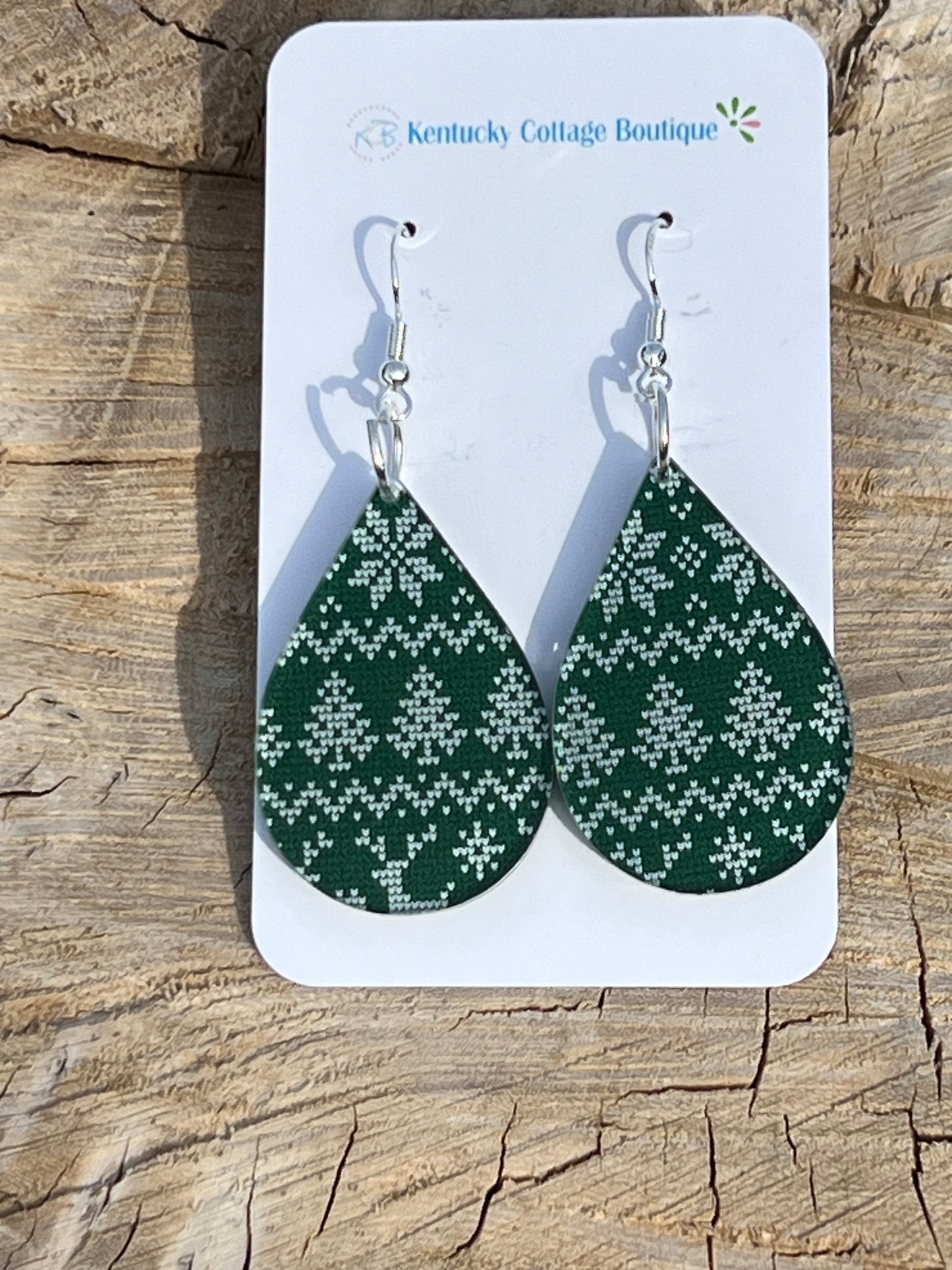 Green Christmas Acrylic Earrings Teardrop