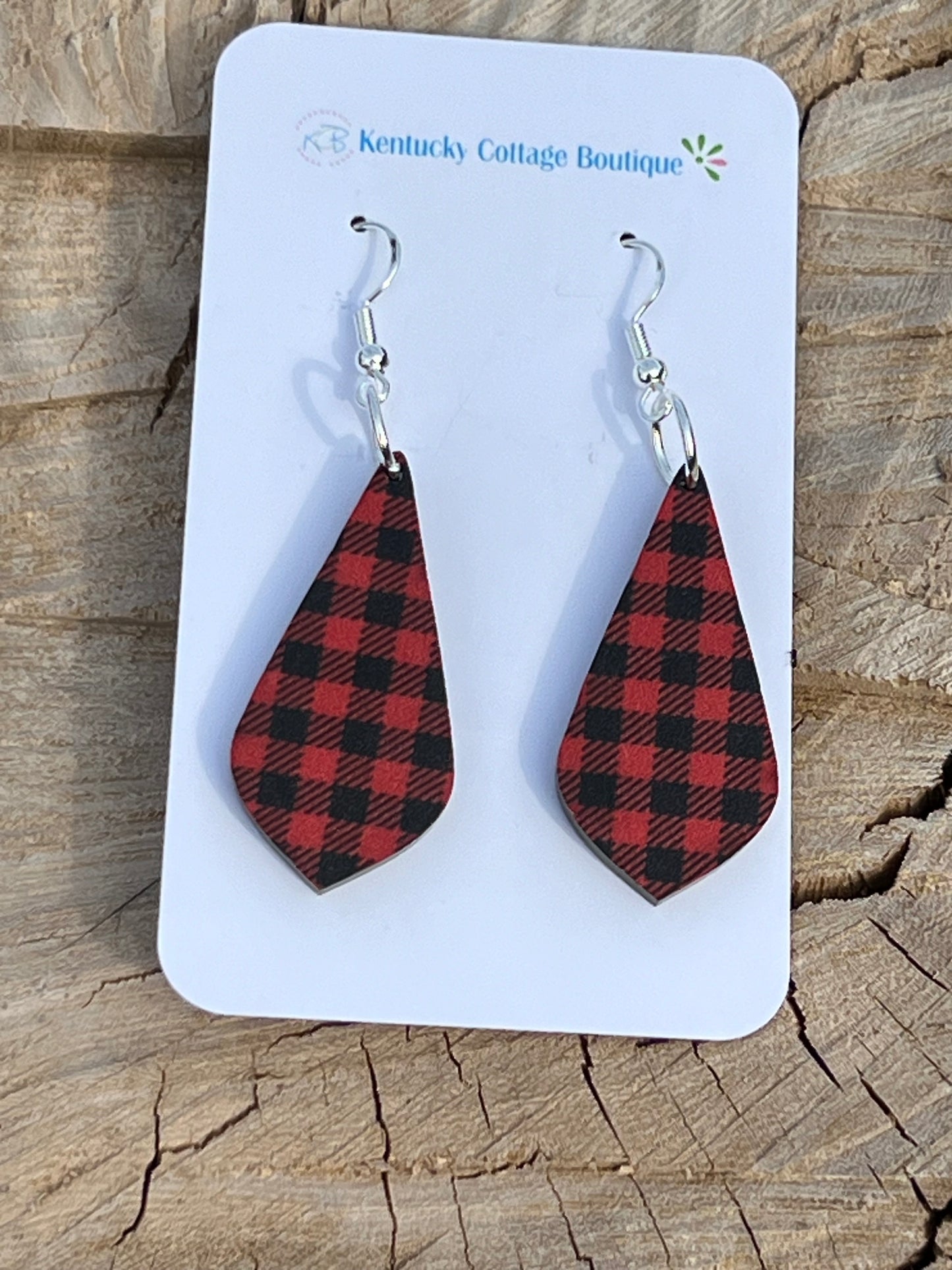 Buffalo Check Acrylic Earrings Round Diamond