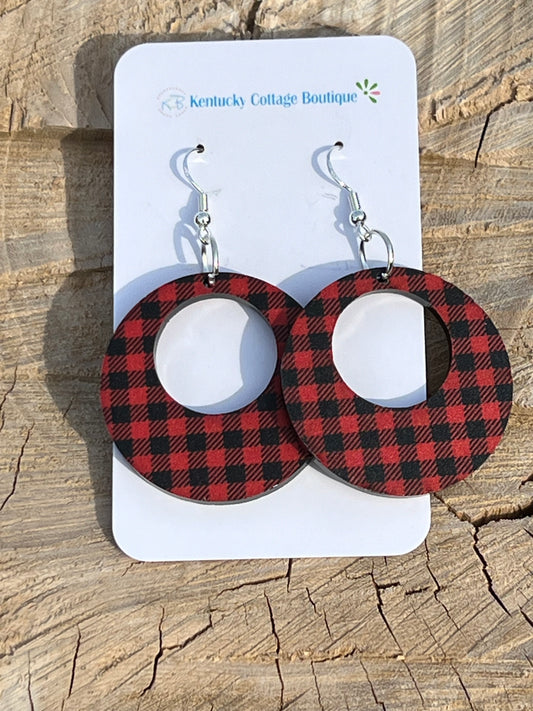 Buffalo Check Acrylic Earrings Round