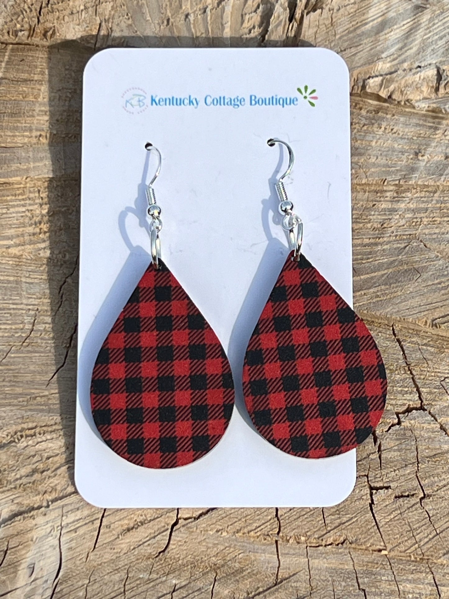 Buffalo Check Acrylic Earrings Teardrop