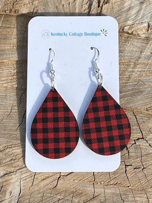 Buffalo Check Acrylic Earrings Teardrop