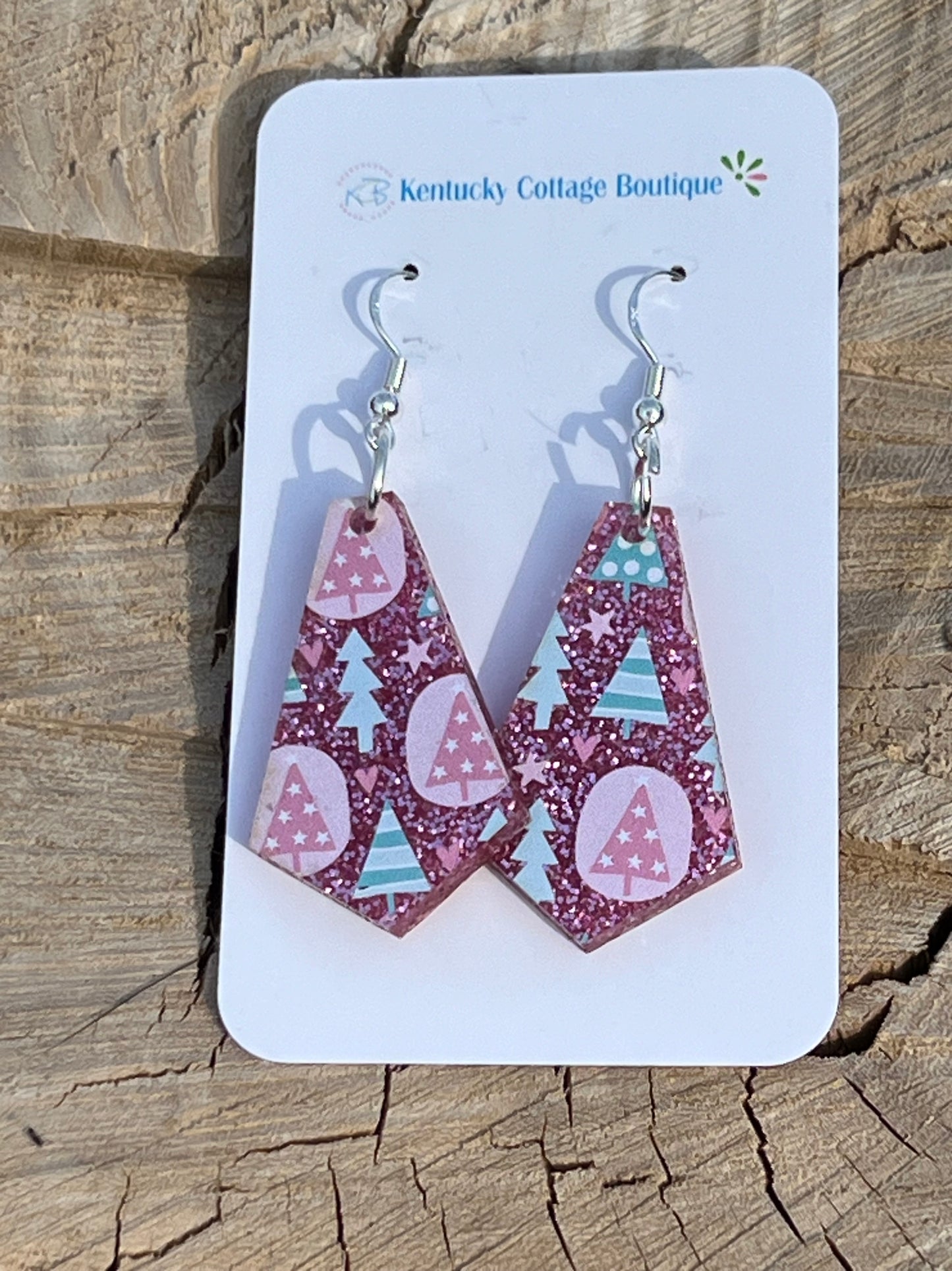 Glitter Christmas Tree Acrylic Earrings Diamond Point