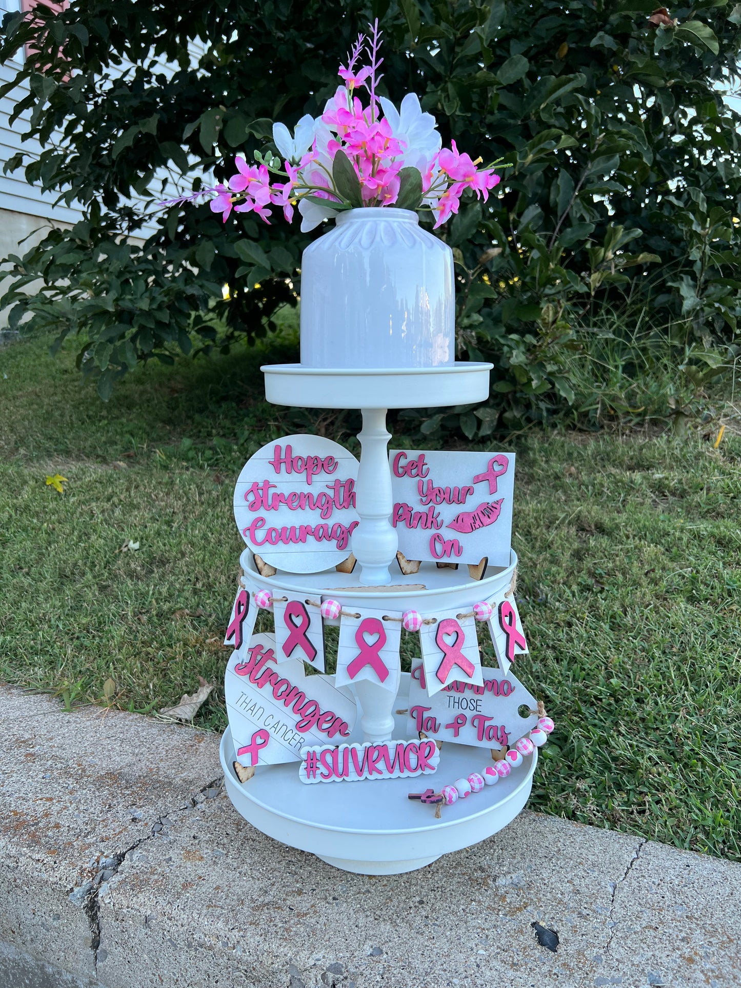 Breast Cancer Awareness Tiered Tray Decor