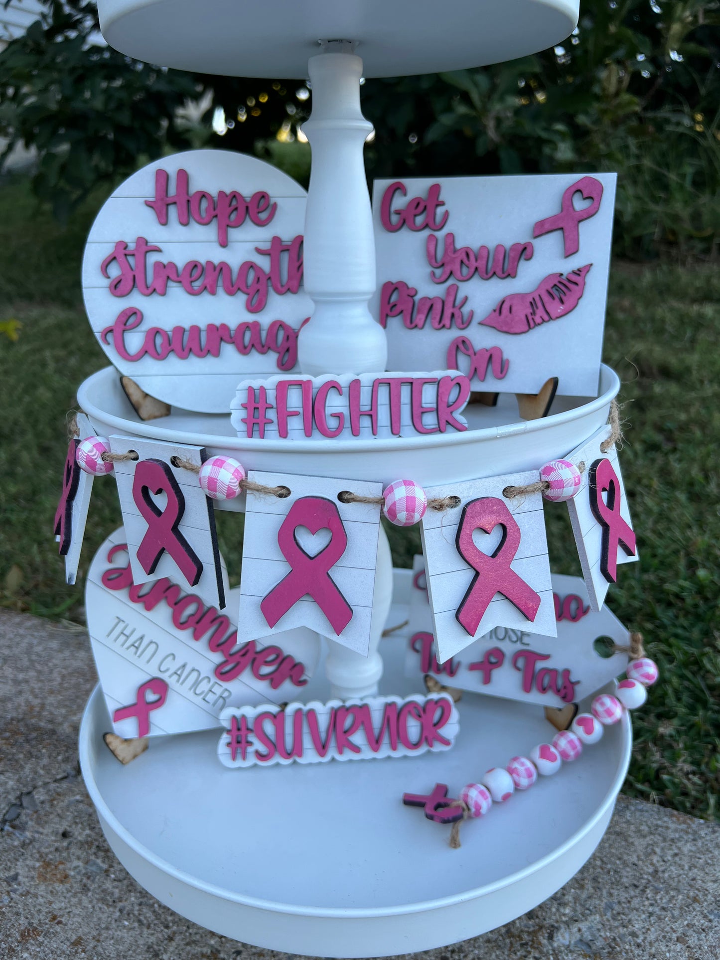 Breast Cancer Awareness Tiered Tray Decor