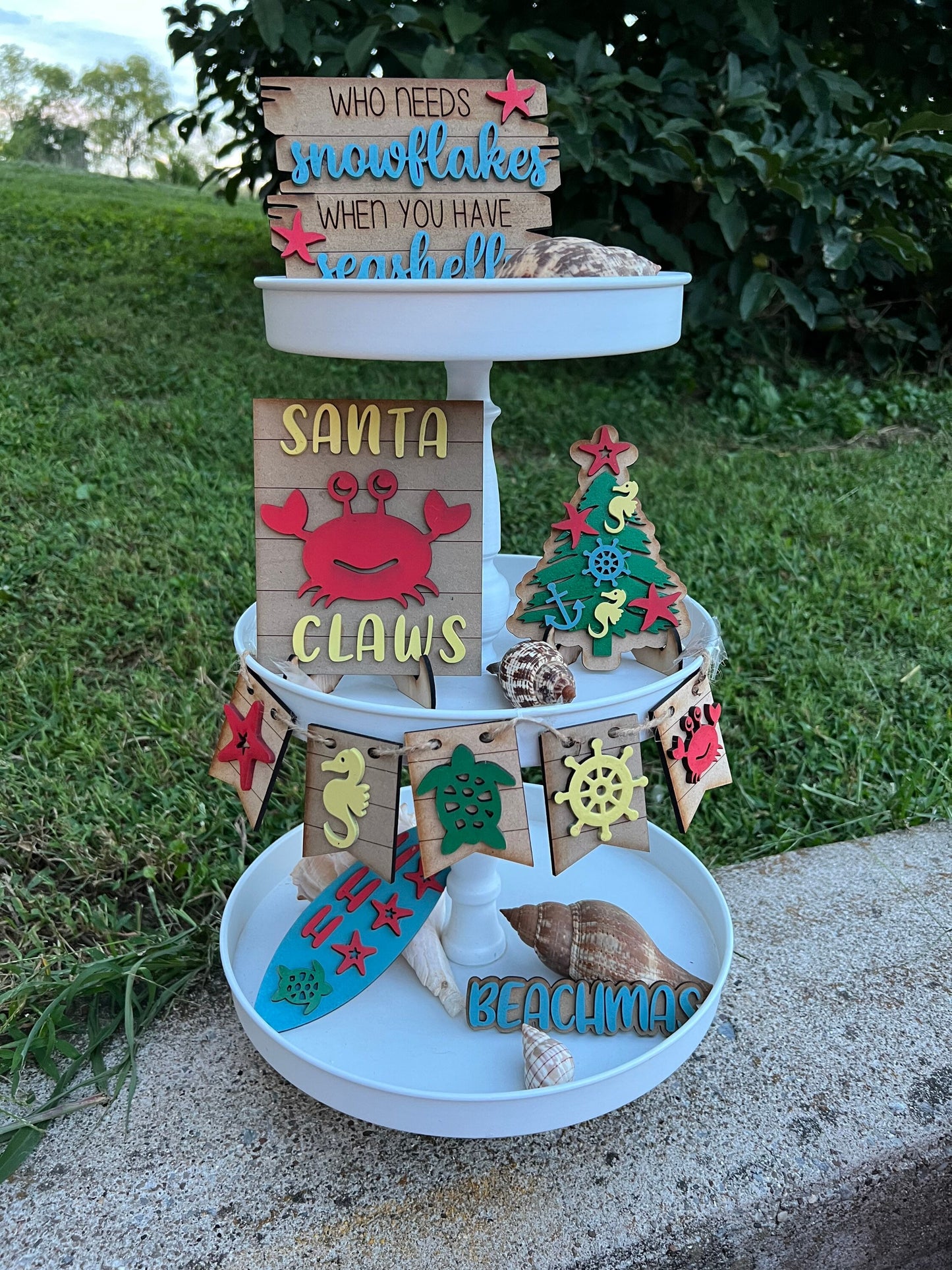 Beach Christmas Tiered Tray Decor