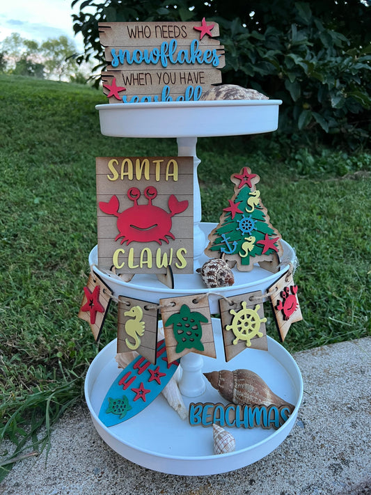 Beach Christmas Tiered Tray Decor