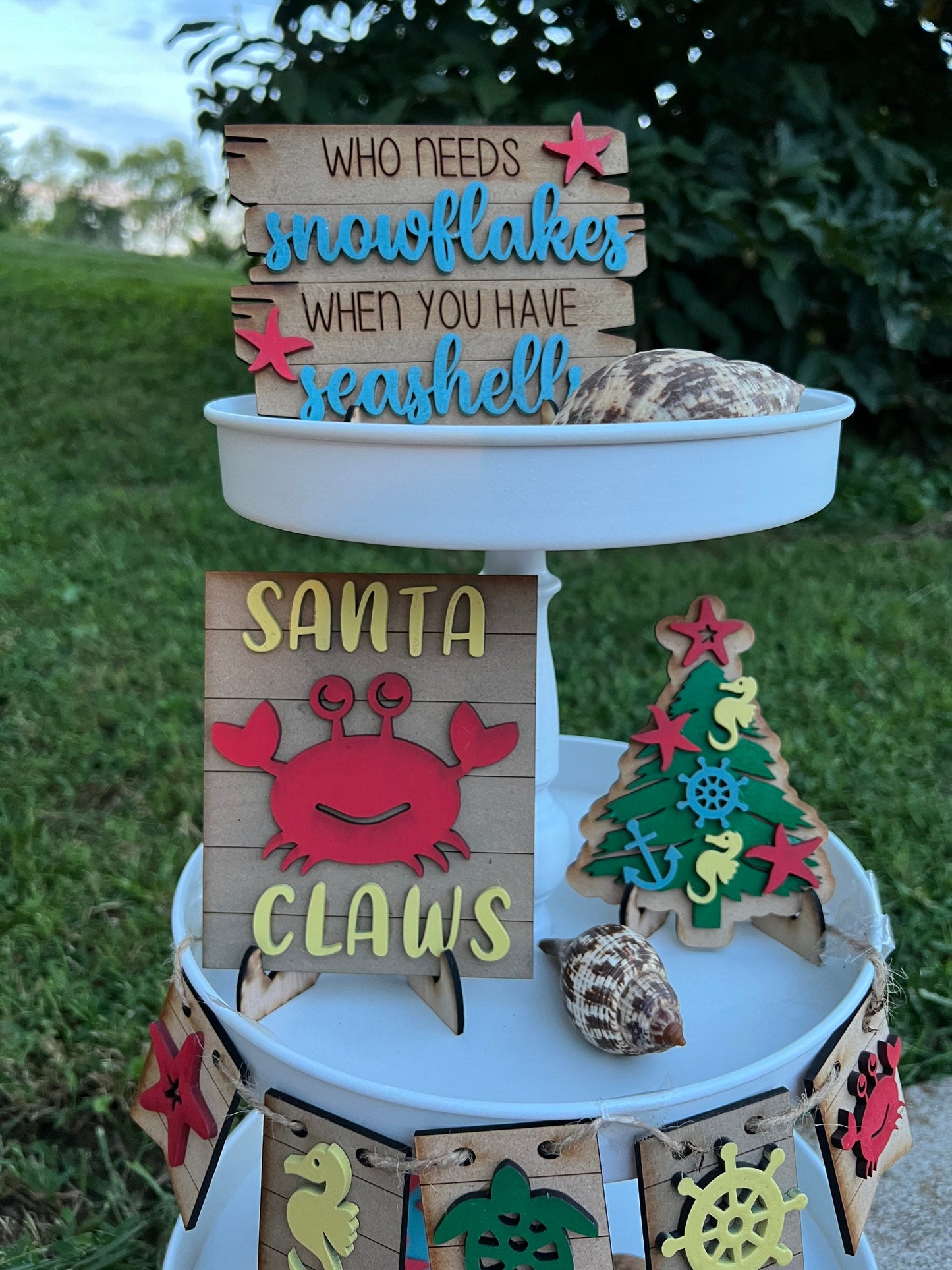 Beach Christmas Tiered Tray Decor